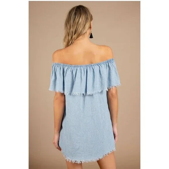 Show Me Your Mumu Lilian Off Shoulder Dress In Chambray Size Large - Picture 3 of 9